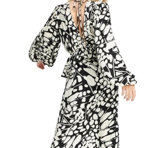 648D. Topshop Abstract Botanical Print Long Sleeve Maxi Dress in Multi - Picture 3 of 3